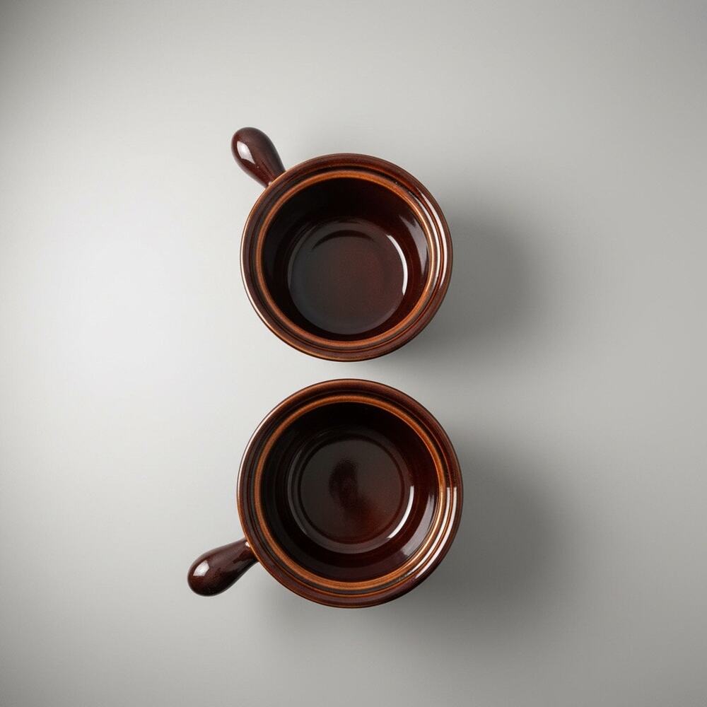 Vintage Soup/Chilli Crockery Bowls.  Set of 2.  Brown Ceramic - Picture 2 of 3